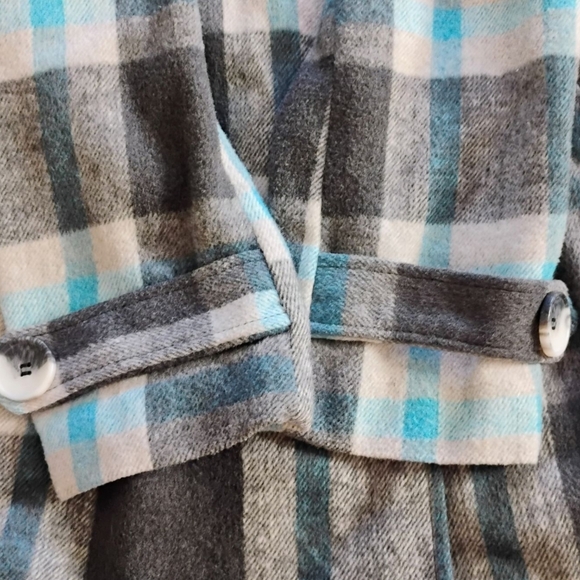 ARIZONA Size Large Plaid Double-Breasted Women's Coat Peacoat Blue & Gray Warm - Picture 13 of 16